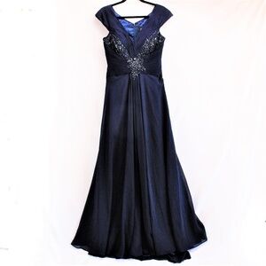 NWT  Camille Women Embellished Dark Blue Maxi Dress Size 8 !